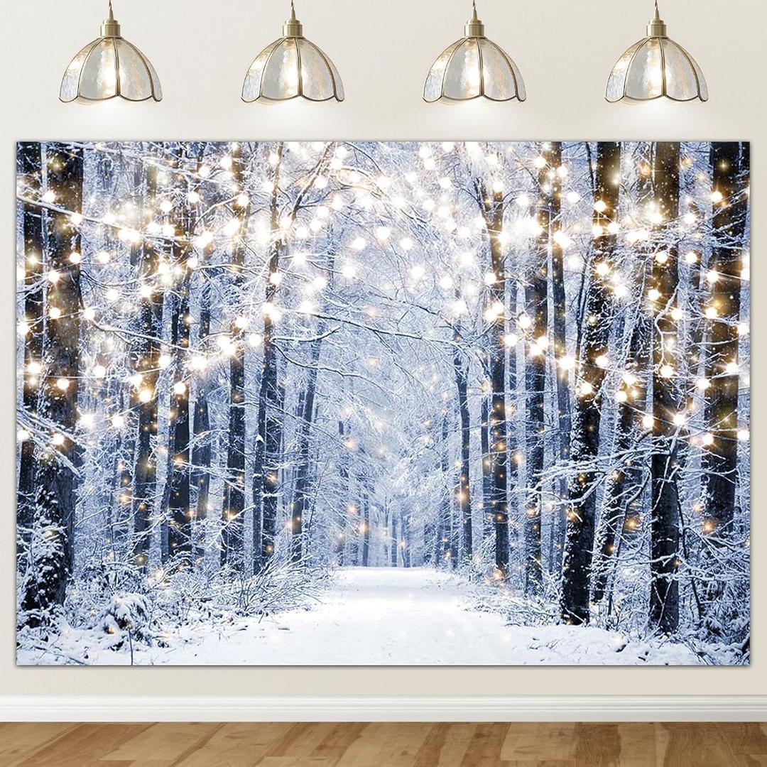 Avezano Winter Backdrop for Photoshoot Snowy Forest Christmas Holidays Party Decorations Winter Landscape Photography Background for Kids New Year Portrait Photo Booth Props (8x6ft) (94x71in, White)