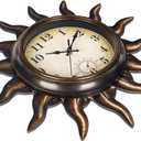 Sun Outdoor Clock with Thermometer - Silent Non-Ticking Retro Decorative Wall Clock, Waterproof for Patio, Garden, Pool, Bathroom, Kitchen - 13 Inch, Bronze