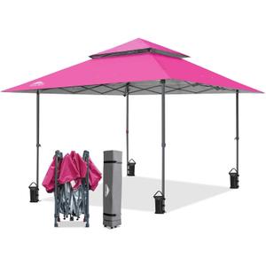 EAGLE PEAK 13x13 Straight Leg Pop Up Canopy Tent Instant Outdoor Canopy Easy Single Person Set up Folding Shelter w/Auto Extending Eaves 169 Square Feet of Shade (Light Pink)