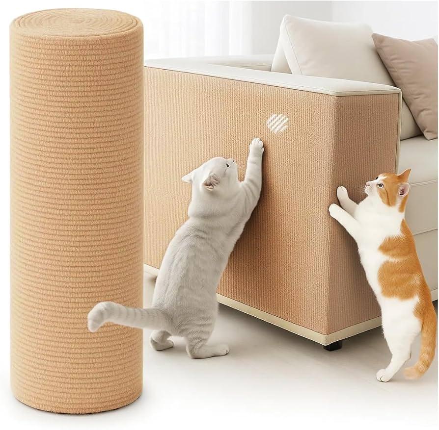 78.7"X15.8" Cat Scratching Mat, SelfAdhesive Cat Scratch Carpet, DIY Cats Scratch Furniture Protector for Couch, Sofa, Wall & Door, Durable Furniture Guards Couch Scratcher from Cats Claws (Beige)