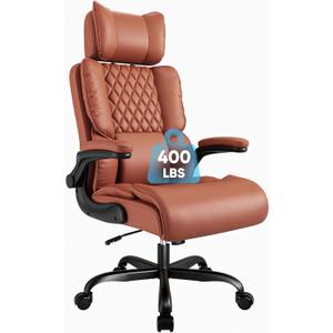 Sytas 400lbs Big and Tall Office Chair with Adjustable Headrest | Heavy Duty Executive Chair with Lumbar Support, High Back Computer Chair with Backrest and Flip-up Arms for Home Office,Brown