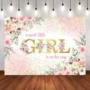A Sweet Little Girl is on Her Way Banner Backdrop 2.1x1.5m Sweet Girl Baby Shower Photography Background Pink Floral Sweet Baby Shower Party Decorations Photo Booth Props