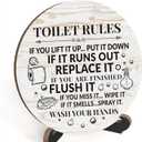 Zmyollo Rustic Bathroom Decor, Funny Round Sign With Stand, Toilet Rules for Shelf, Farmhouse Quote for Restroom Washroom Home Decor Gifts, A01 (White1)
