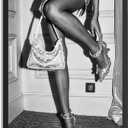 Trendy Luxury Black And White Framed Wall Art Beautiful Chic Woman Pictures For Preppy Girly Dorm Decor-Funky Fashion Feminist Canvas Prints Ready To Hang Room Bedroom