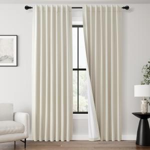 Natural Cream Blackout Curtains for Bedroom Window Back Tab Thermal Insulated Neutral Linen Black Out Curtain Drapes 84 Inch Long Modern Farmhouse Light Blocking Living Room Darkening Curtains 7 FT (52"W x 84"L (Pack of 2))