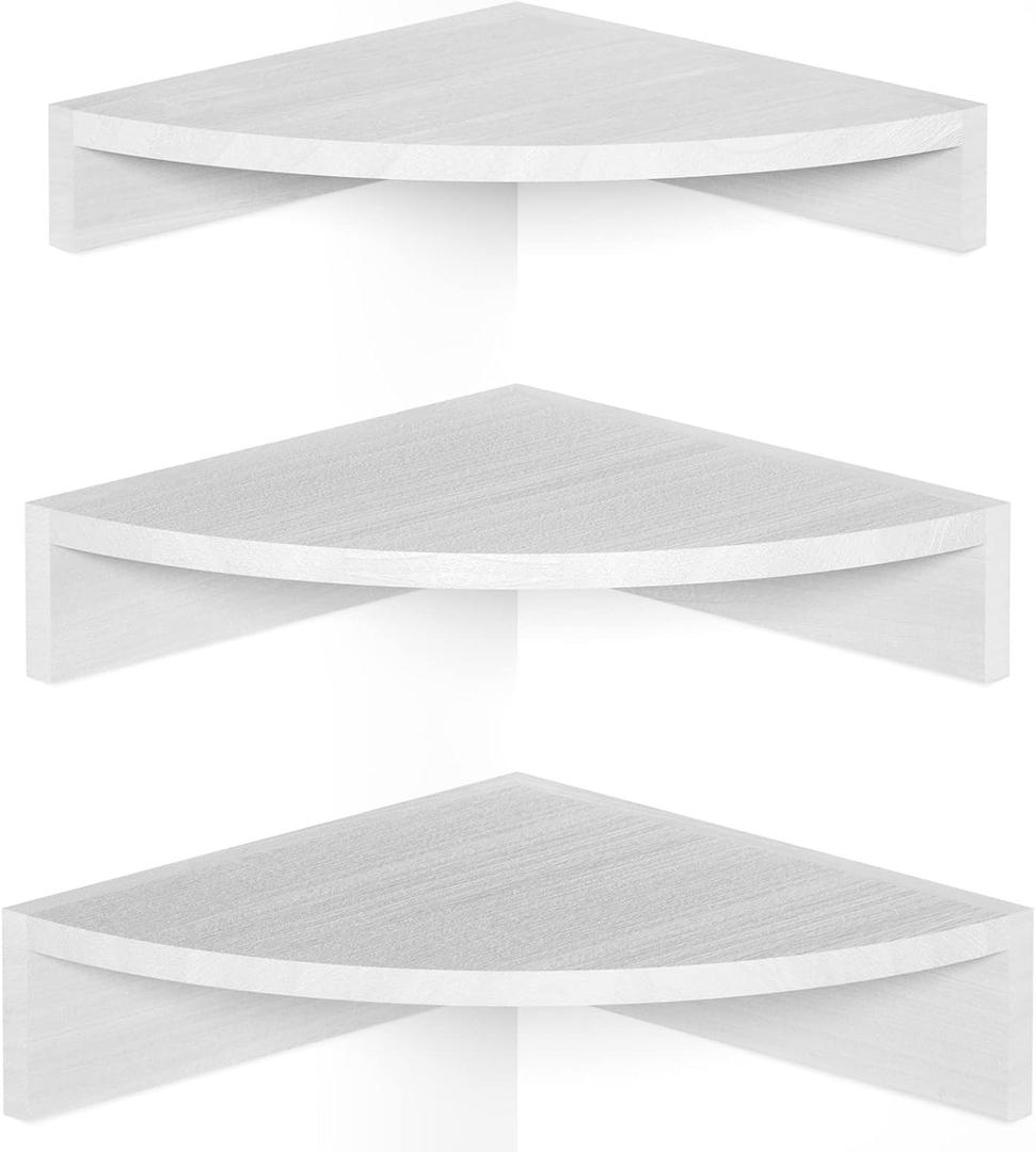 Alsonerbay White Corner Shelf Wall Mount, Set of 3 Floating Shelves for Storage and Display, Rustic Wood Shelves for Bedroom, Living Room, Bathroom, Entryway, Garage