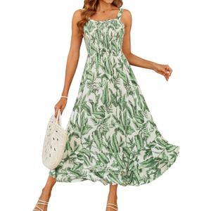 GRACE KARIN Women's 2025 Summer Floral Boho Dress Square Neck Strapped Swing A Line Sundress Beach Long Maxi Outfits S 