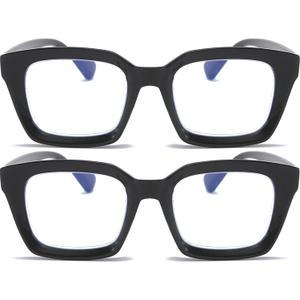 REAVEE 2 Pack Oprah Style Oversized Reading Glasses for Women Men Blue Light Blocking, Ladies Stylish Retro Square Large Computer Readers (Black/Black 1.0x)