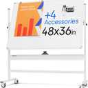Rolling Dry Erase Board 48 x 36 - Large Portable Magnetic Whiteboard with Stand - Double Sided Easel Style Whiteboard with Wheels - Mobile Standing White Board for Office, Classroom & Home