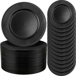 Jinei 100Pcs Painted Charger Plates with Beads, 13 Light Luxury Round Vintage Plates Table Decoration Reusable Dinner Charger for Dining Table Wedding(Black)