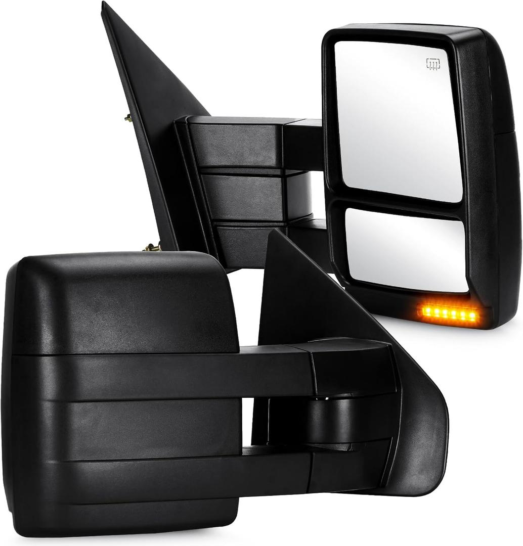 Youxmoto Towing Mirrors fit for Ford F-150 2007 2008 2009 2010 2011 2012 2013 2014 Pickup Truck Mirrors, Manual Telescoping/Folding, Heated; Turn Signal; Puddle Light; Black