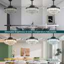 36'' Dimmable Fandelier Crystal Chandelier Ceiling Fan,Modern Black Retractable Ceiling Fan with Lights and Remote for Bedroom Living Room Dining Room