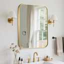 FARMER 16x24 Inch Gold Bathroom Mirror, Rectangle Vanity Mirror, Brushed Mirrors for Wall, Metal Frame Hanging Mirror with Round Corner for Bedrooms, Entryways, Living Rooms, Horizontal/Vertical