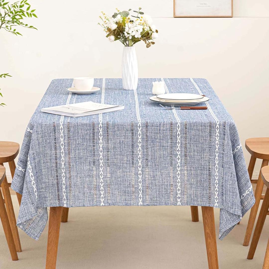 SIELUNO Rectangle Table Cloth Rustic Farmhouse Tablecloth Heavy Duty Cotton Linen Waterproof Wrinkle Free Table Cloths for Kitchen and Dining Room-Hollow Blue-Rectangle, 54"x86", 6-8 Seats