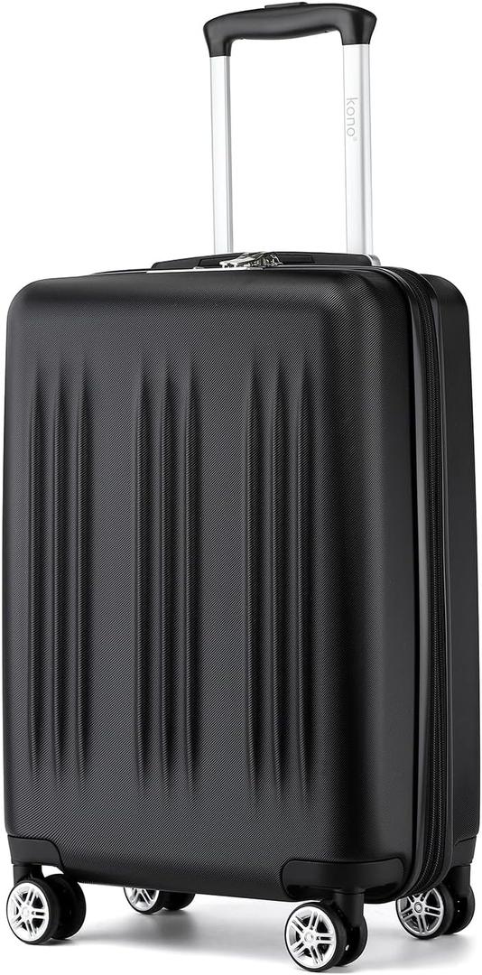 Kono Small 20 Inch Expandable Carry On Luggage with Quiet Spinner Wheels & TSA Lock, Scratch and Drop Resistant PC+ABS Hardside 22x14x9 Airline Approved Suitcase, Black