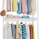 Clothes Rack, Clothing Rack for Hanging Clothes, 3 Tiers Adjustable Heavy Duty Closet Organizer with Wheels | Double Rods | Side Hooks | Load 445lbs | 35.43" L x 15.7" W x 78.34" H | White