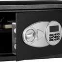 Amazon Basics Steel Security Safe and Lock Box with Programmable Electronic Keypad, for Valuables, Cash, Jewelry, Documents, Black, 1 Cubic Foot, 16.9-x-14.6-x-9.1-inches (WxDxH)