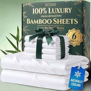 DECOLURE 100% Viscose Derived from Bamboo Sheets Queen Size - Luxury Only 4 Pc Naturally Cooling Sheets, Ultra Soft Bed Set - Deep 17" Pockets, Durable Double Stitching, Oeko Tex Standard (White) No Pillow Cases