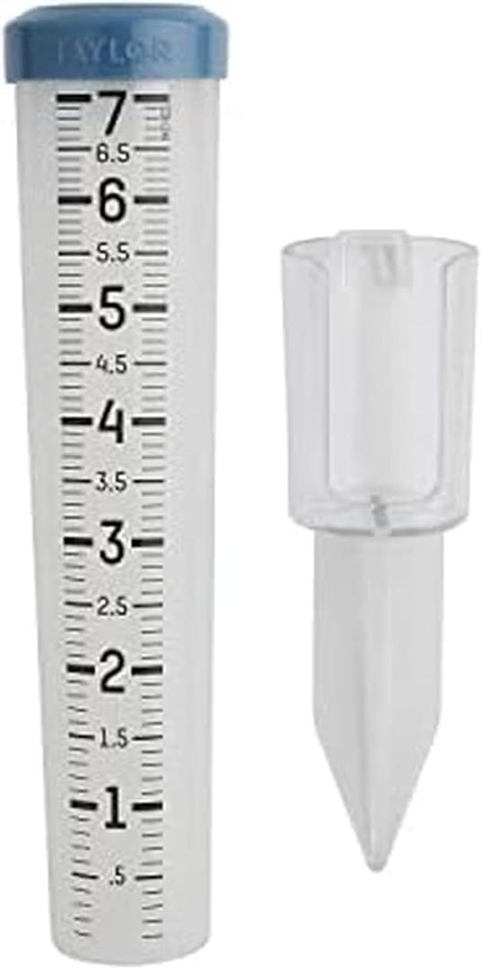 Taylor Capacity Break and Freeze Proof Flexible Silicone Rain Gauge, Measure and Monitor Precipitation, Easy to Read for Backyard, Patio, Garden, and Lawn, Post Mount or Ground Stake, 7-inch, Teal