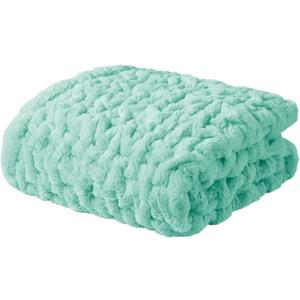 Throw Soft Cozy Brushed Long Faux Fur For Bed, Couch or Sofa, 50"x60", Aqua OEKO-TEX STANDARD 100