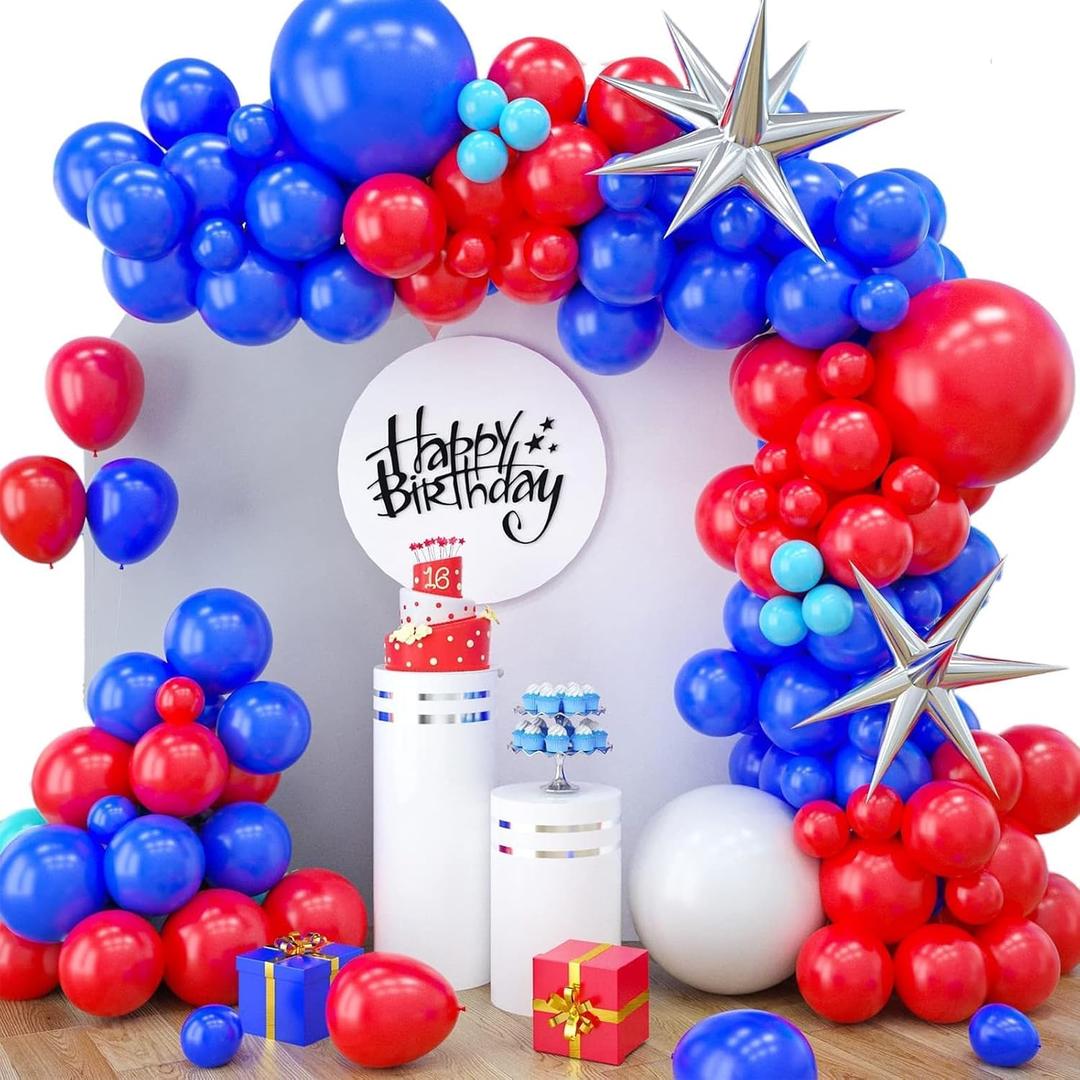 Red Blue Balloon Garland Kit, Red Blue Balloon Arch with Red and Dark Blue Balloons, Red and Blue Balloon Arch for Independence Day Graduation 4th of July Nautical Party Decorations
