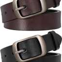 SUOSDEY Women Belts For Jeans Dresses Pants Ladies Leather Waist Belt with Elegant Buckle, Width 1.3" (01-two Pack: Black+coffee)