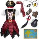 Spooktacular Creations Halloween Kids Pirate Costume, Black Pirate Dress for Girls, Buccaneer Princess Outfit for Girls Halloween Dress Up, RolePlay Themed Party (Large, 10-12 yrs)
