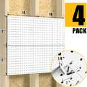 Spampur Peg Board, 4 Pack Metal Pegboard Panels with 50 Hooks, White Pegboards Wall Organizer, Heavy Duty Peg Board for Walls Home, Garage Tool Storage, Office Organization, Craft Room, Kitchen