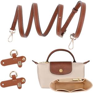 2Sets Mini Bag Strap Kit and Organizer Compatible with Longchamp, Folding Tote Bag organizer insert, Punch-Free Adjustable Buckle Strap Design, Multi-Pocket Felt Handbag Organizer, (1.2cm)