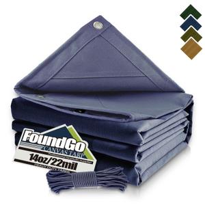 FoundGo Canvas Tarp 20x24ft Heavy Duty Waterresistant Tarps with Grommets, UV Resistant, 22 Mil Tarpaulin,14 oz Durable Cloth Covers for Car, Roof, Boat, Camp, Canopy, Woodpile with Ropes-Blue