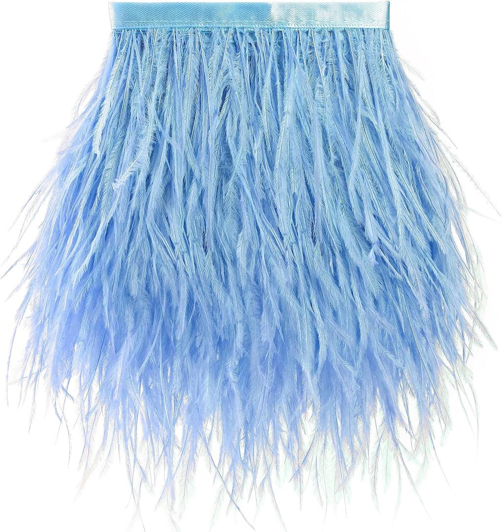Soarer Light Blue Feather Trim - 2Yards 5-7inch Ostrich Feathers Fringe for DIY Sewing Clothing,Jewelry,Wedding,Home Party(Light Blue)