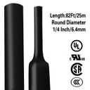 XHF UL Listed 1/4 Inch 82Ft 3:1 Waterproof Heat Shrink Tubing Marine Grade Wire Cable Adhesive Lined Tube Insulation Seal Against Moisture Corrosion and Air Leakage Black