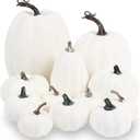 LOMIMOS 12pcs Halloween White Decorative Pumpkins, Assorted Size Artificial Pumpkins for DIY Fall Harvest Thanksgiving Home Decorating Embellishing and Displaying