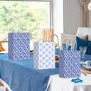 Cholemy 50 Pcs Coastal Gift Bags Bulk Blue Floral Paper Bags with Handles, 1 Count