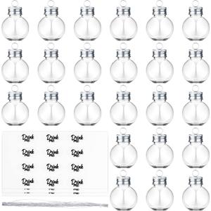 Sdfsdf 24 Pieces Christmas Booze Balls Fillable Booze Tree Ornaments Clear Plastic Round Christmas Ornaments Pendant Ball with Stickers for Holiday Wedding Party Decor, Silver