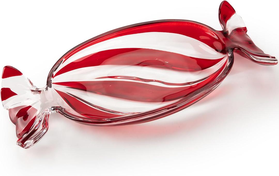SHOWLOUE Glass Candy Platter, Christmas Platter Dish Serving Dessert Plates Christmas Dinnerware Tray Decorative Plates for Xmas Holiday Party Favor, Large (Red)
