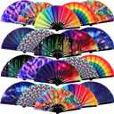 20 Pcs Rave Fans Bulk Large Folding Hand Fans with Plastic Ribs for Men Women, Chinese Japanese Rainbow Handheld with Fabric Case for Drag Queen Dance Club Music Festival Party(Novelty)