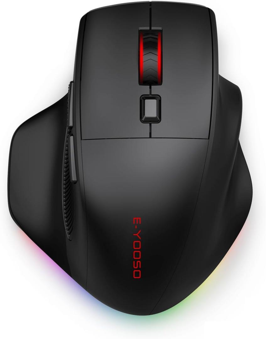 Ergonomic Wireless Gaming Mouse for Big Hands, Tri-Modes 2.4Ghz/Bluetooth/Wired Rechargeable RGB Backlit Mouse with 2 Side Buttons, 12800 DPI, 6 Backlit Modes, Programmable Macro Buttons