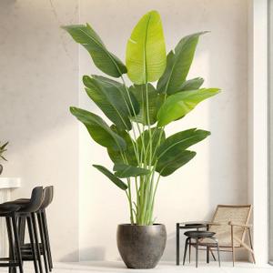 Artificial Bird of Paradise Plant 6.5Ft Tall Fake Tropical Palm Tree Large Fake Plants with 15 Silk Banana Leaves Faux Plant Indoor Decor Trees White Pot for Home Bedroom Living Room Office
