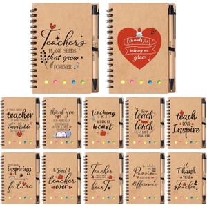 12 Set Employee Appreciation Gifts Bulk, Thank You Gift Inspirational Notebook for Team Volunteer Nurse Coworker Teacher Students, Notepad with Bamboo Pen Bulk (12, teacher)
