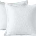WINLIFE 100% Cotton Quilted Euro Sham Covers, 2 Pack Cotton 26'' x 26'' Pillow Covers, Soft and Breathable Euro Shams, Square Pillow Shams, White