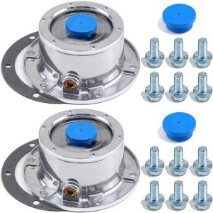 2Set 343-4009 Trailer Hub Caps, 3434009 6 Holes Aluminum Hub Cap for Trailer Axle, with 12Pcs Bolts, Side Pipe Plug, Gasket & Extra 2Pcs Blue Rubber Plugs, TR3434009 Semi Truck Hubcaps