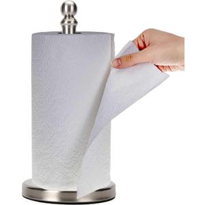Paper Towel Holder Countertop, Standing Paper Towel Roll Holder for Kitchen Bathroom, with Weighted Base for One-Handed Operation (Brushed Nickel)