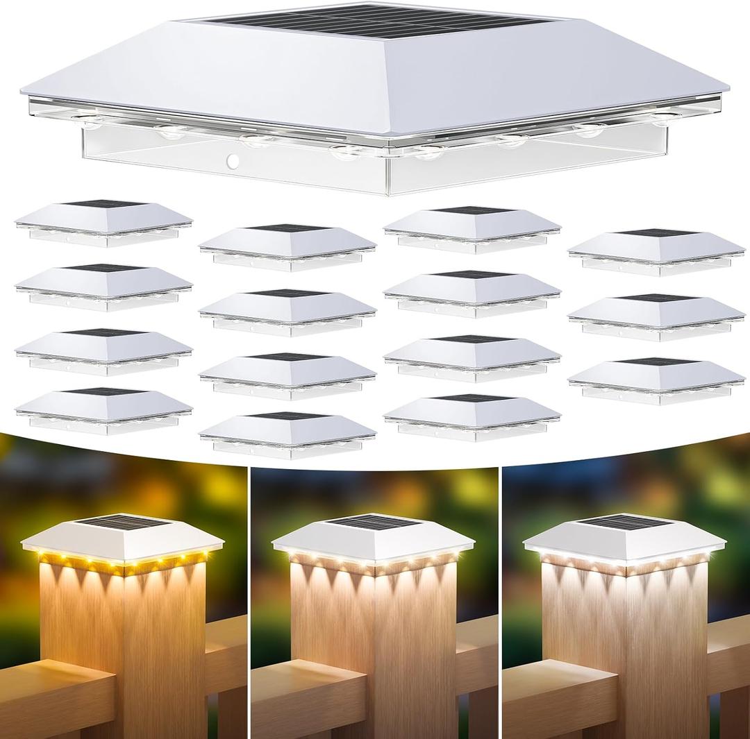 Mlambert 16 Pack Solar Post Cap Lights Outdoor - 3 Lighting Modes Waterproof LED Solar Post Lights Fit 3.53.5 Wood/44 Vinyl Fence Deck Posts, White