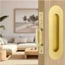 Pocket Door Handles Gold, 6 inch Oval Recessed Flush Pocket Door Pull Handle, 304 Stainless Steel Pocket Door Hardware, Hidden Edge Pull with Push Automatic Bounce Switch
