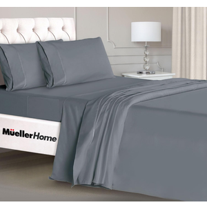 Mueller Ultratemp King Size Sheets Set, Super Soft 1800, 6 Piece, Deep Pocket up to 16" Cooling Sheets Queen Size, Transfers Heat, Breathes Better, Hypoallergenic, Wrinkle, Denim