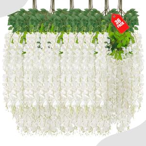 36 Pack White Wisteria Hanging Flowers, 3.44 Ft Fake Hanging Flowers, Artificial Wisteria Garland Vines for Wedding Room Backdrop Outdoor Patio Garden Decoration
