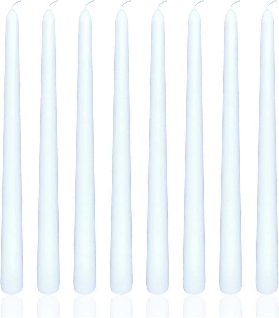 8 Pack 10 Inch Soft Baby Blue Taper Candles Long Burning Time and Dripless Candles for Dinner Home Decor Wedding Shower