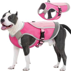 Kuoser Dog Cooling Vest for Dogs, Lightweight Dog Cooling Harness Shirt with Reflective Stripe, Breathable Mesh Cooler Jacket Pet Cool Vest for Dogs Summer Hot Weather, Pink, L(Chest 22.4-27.5")
