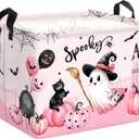Halloween Baby Storage Basket Ghost Bat Pumpkin Collapsible Clothes Kids Laundry Hamper Large Boys Girls Gift Toy Box Bin for Nursery Room,Pink Haunted House,40 * 30 * 30 cm (36L)
